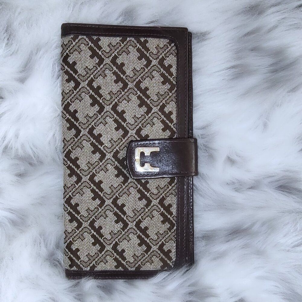 Ferragamo vintage logo canvas/leather bifold passport holder wallet EUC